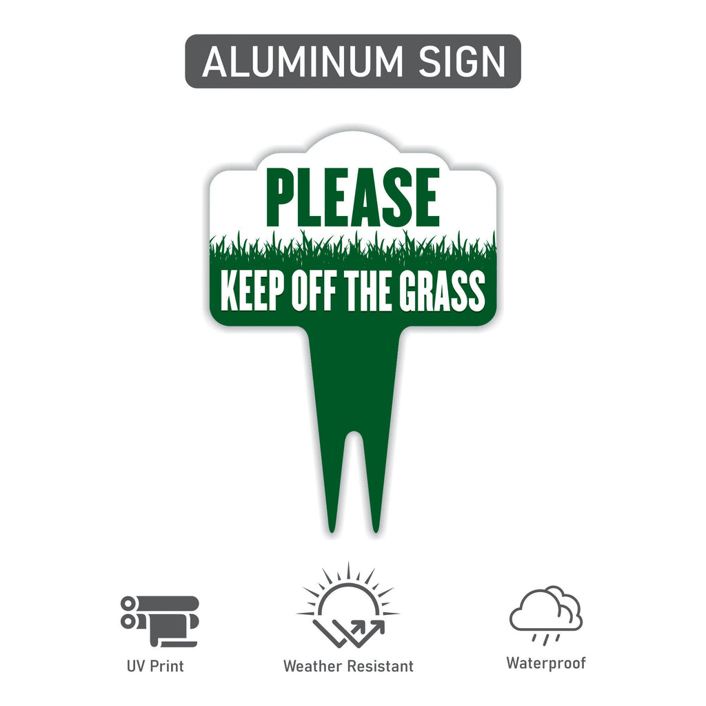 Stay Off Grass Yard Sign 10” x 14” - Rust-free Aluminum Off Grass Sign for Lawn, Please Keep Off The Grass Yard Sign with Integrated Stake