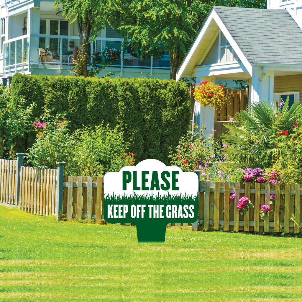 Stay Off Grass Yard Sign 10” x 14” - Rust-free Aluminum Off Grass Sign for Lawn, Please Keep Off The Grass Yard Sign with Integrated Stake