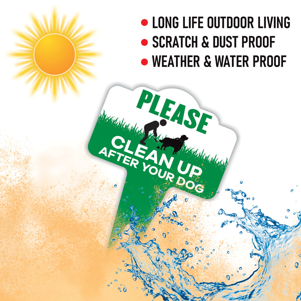 Please Clean Up After Your Dog Yard Sign 10”x14” - Rust-free Aluminum Clean Up Sign for Lawn, No Pooping Dog Yard Sign with Integrated Stake