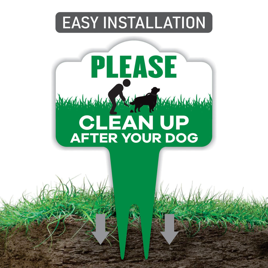 Please Clean Up After Your Dog Yard Sign 10”x14” - Rust-free Aluminum Clean Up Sign for Lawn, No Pooping Dog Yard Sign with Integrated Stake