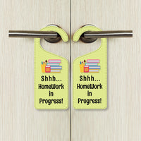 Homework In Progress Door Hanger, Homework Doorknob Sign, PVC Door Knob Hanger Sign, Do Not Disturb, Shhh Homework In Progress Sign
