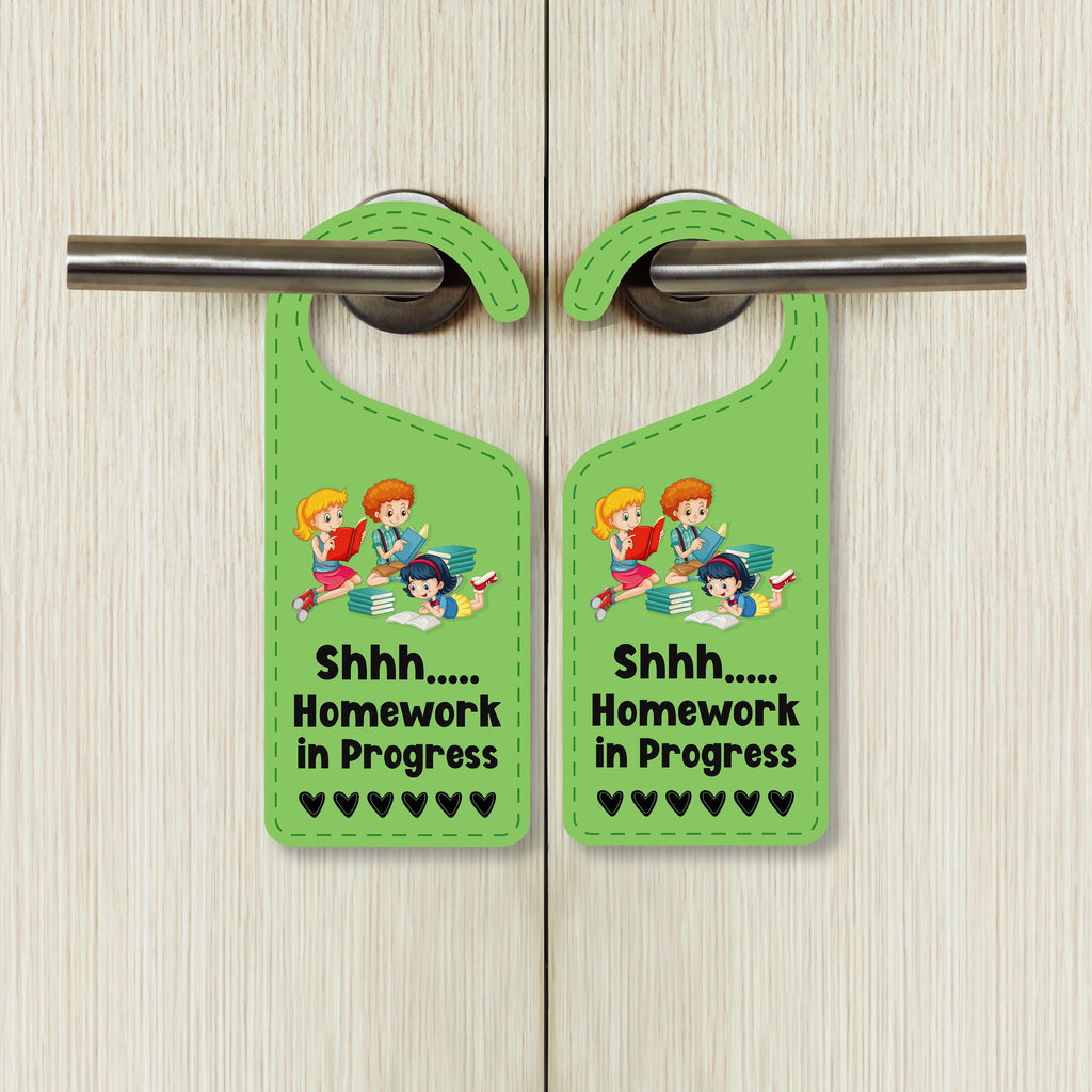 Homework In Progress Door Hanger, Homework Doorknob Sign, PVC Door Knob Hanger Sign, Do Not Disturb, Shhh Homework In Progress Sign