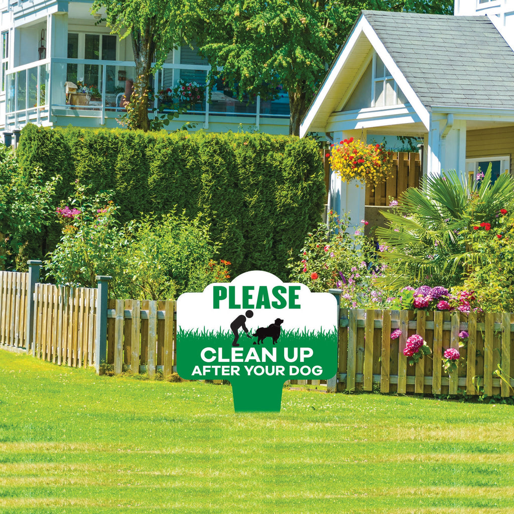 Please Clean Up After Your Dog Yard Sign 10”x14” - Rust-free Aluminum Clean Up Sign for Lawn, No Pooping Dog Yard Sign with Integrated Stake