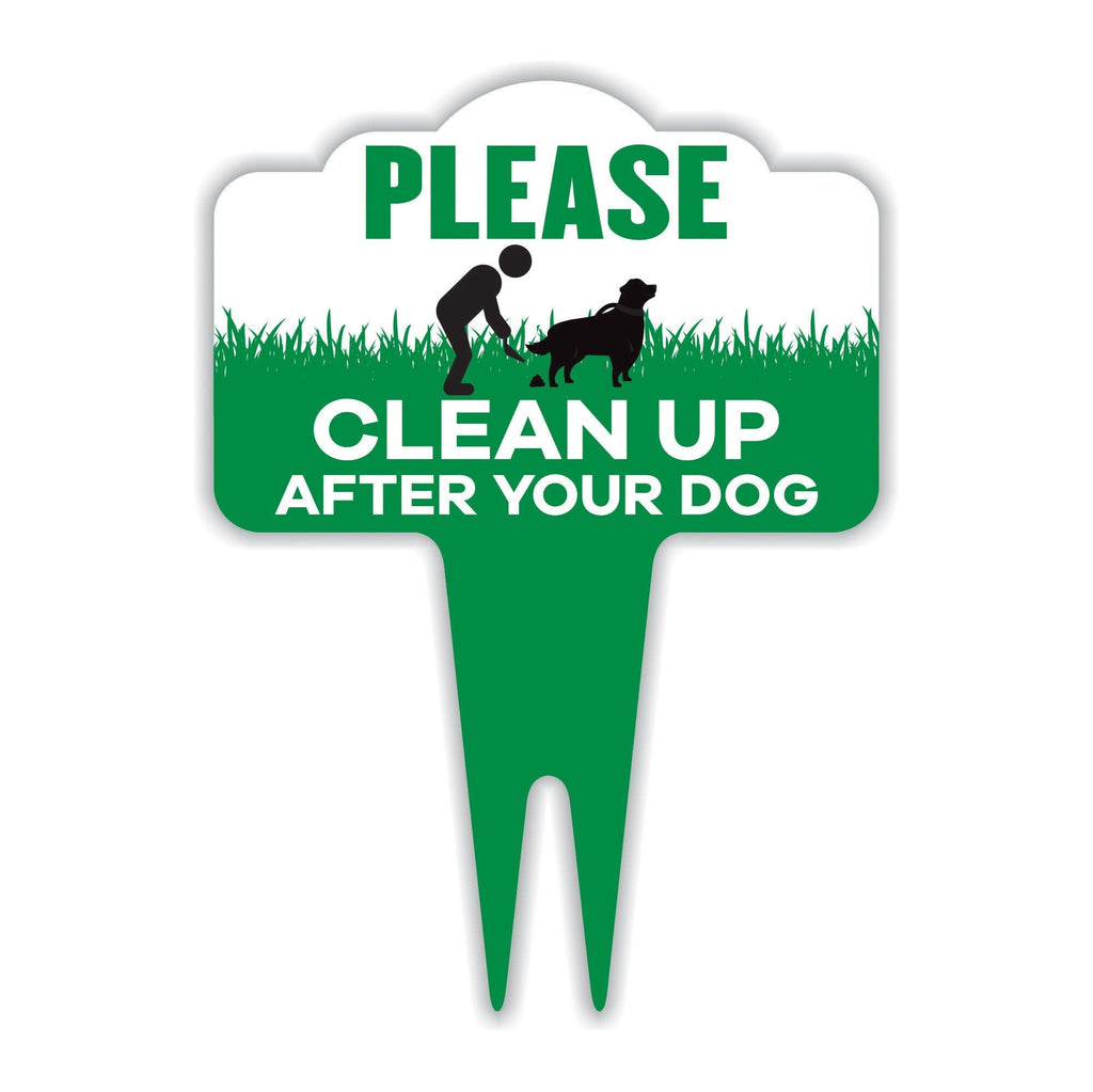Please Clean Up After Your Dog Yard Sign 10”x14” - Rust-free Aluminum Clean Up Sign for Lawn, No Pooping Dog Yard Sign with Integrated Stake