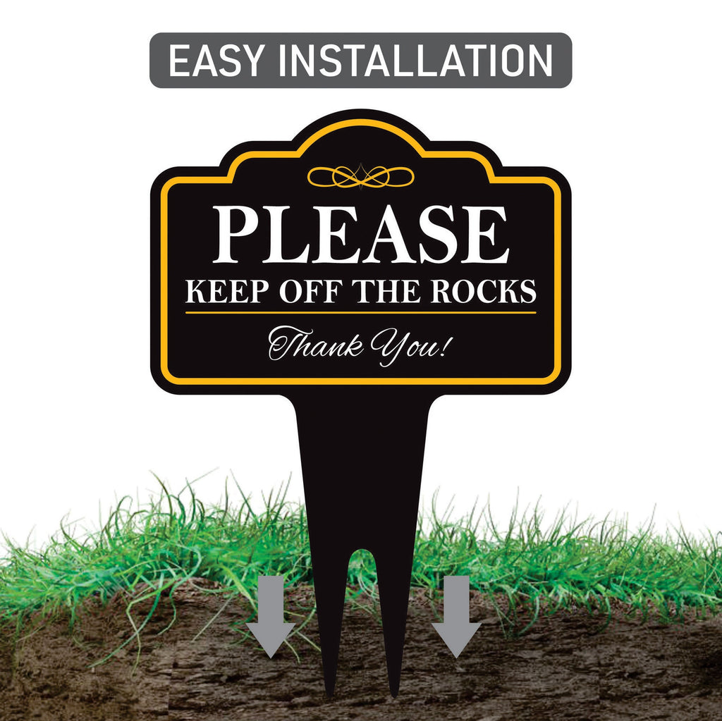 Please Keep Off The Rocks Yard Sign 10” x 14” - Rust-free Aluminum Off Rocks Sign for Lawn, Stay Off Rocks Yard Sign with Integrated Stake