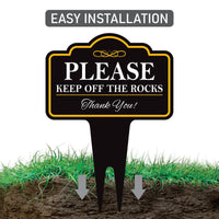 Please Keep Off The Rocks Yard Sign 10” x 14” - Rust-free Aluminum Off Rocks Sign for Lawn, Stay Off Rocks Yard Sign with Integrated Stake