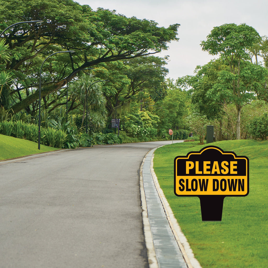 Please Slow Down Yard Sign 10” x 14” - Rust-free Aluminum Slow Down Sign for Lawn, Please Slow Down Sign with Integrated Stake