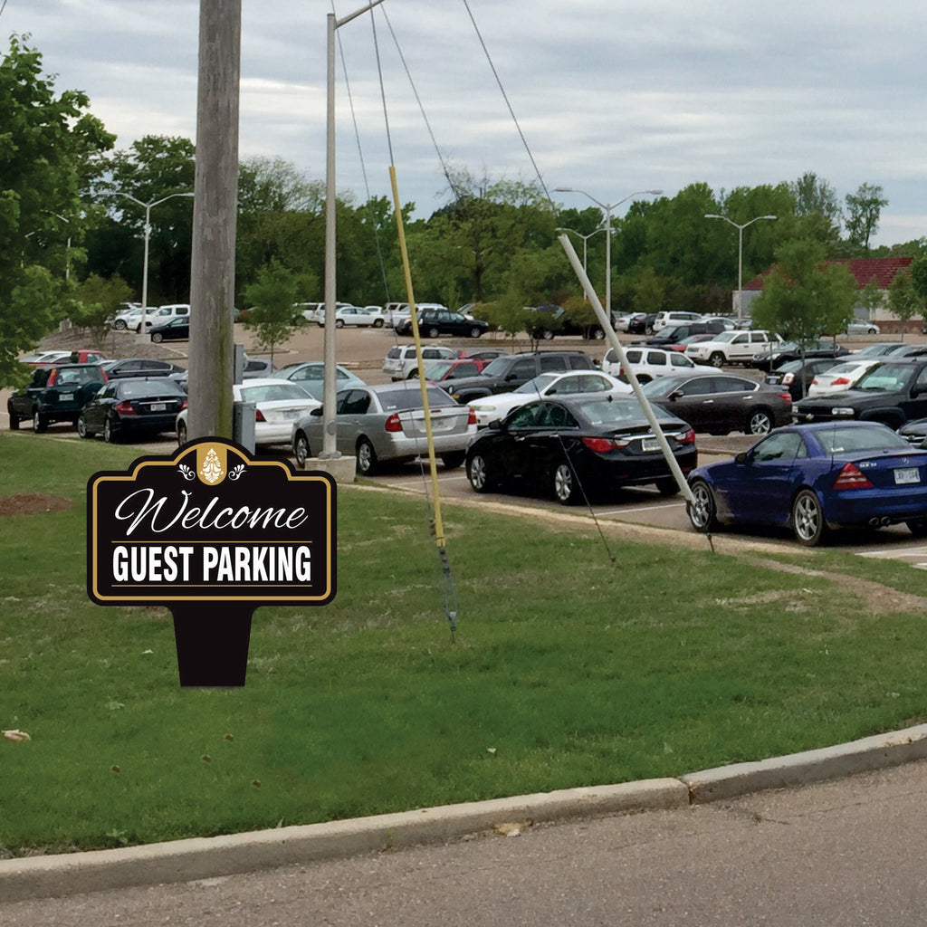 Guest Parking Only Yard Sign 10” x 14” - Rust-free Aluminum Guest Parking Sign for Lawn, Parking Yard Sign with Integrated Stake