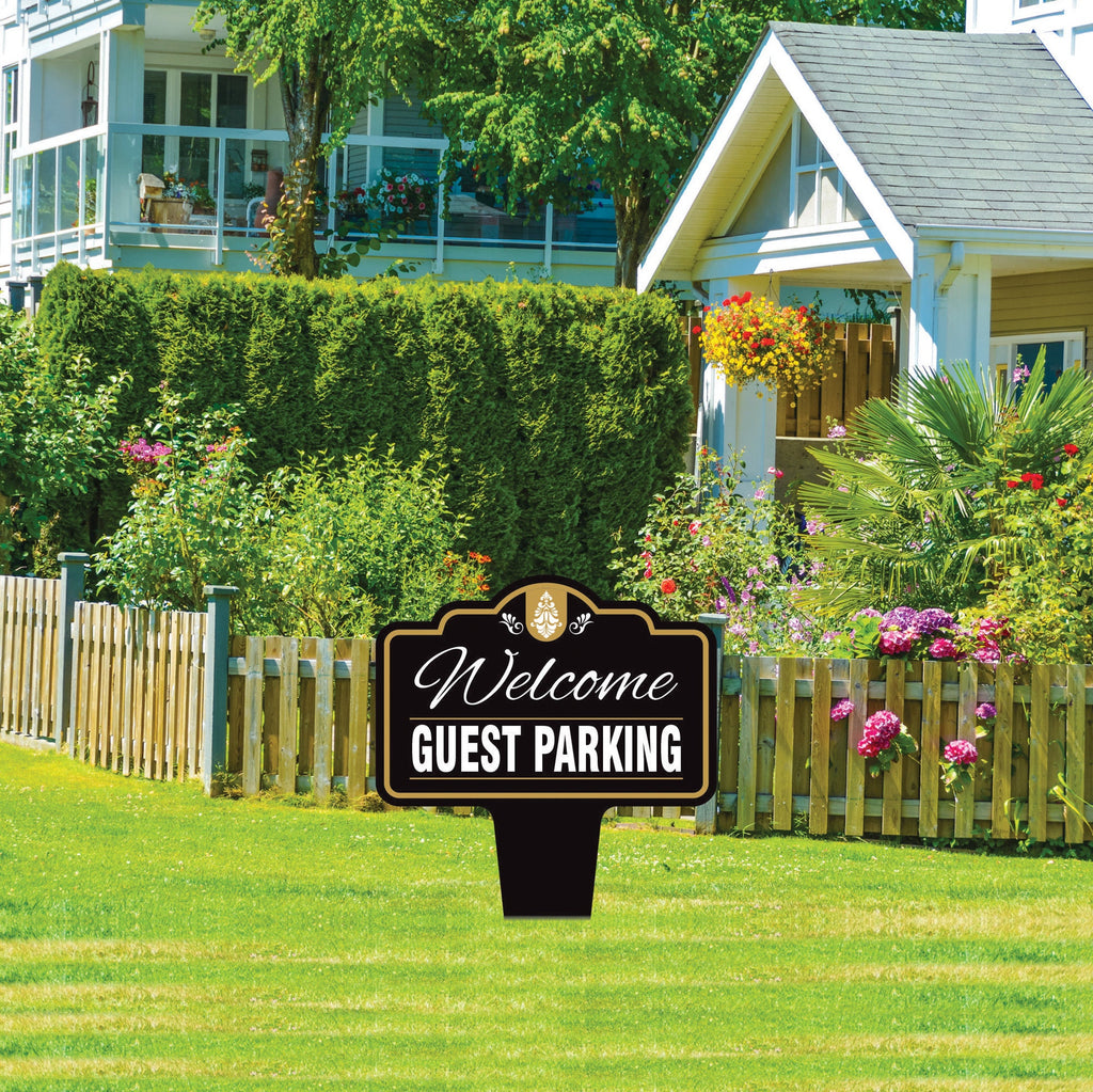 Guest Parking Only Yard Sign 10” x 14” - Rust-free Aluminum Guest Parking Sign for Lawn, Parking Yard Sign with Integrated Stake
