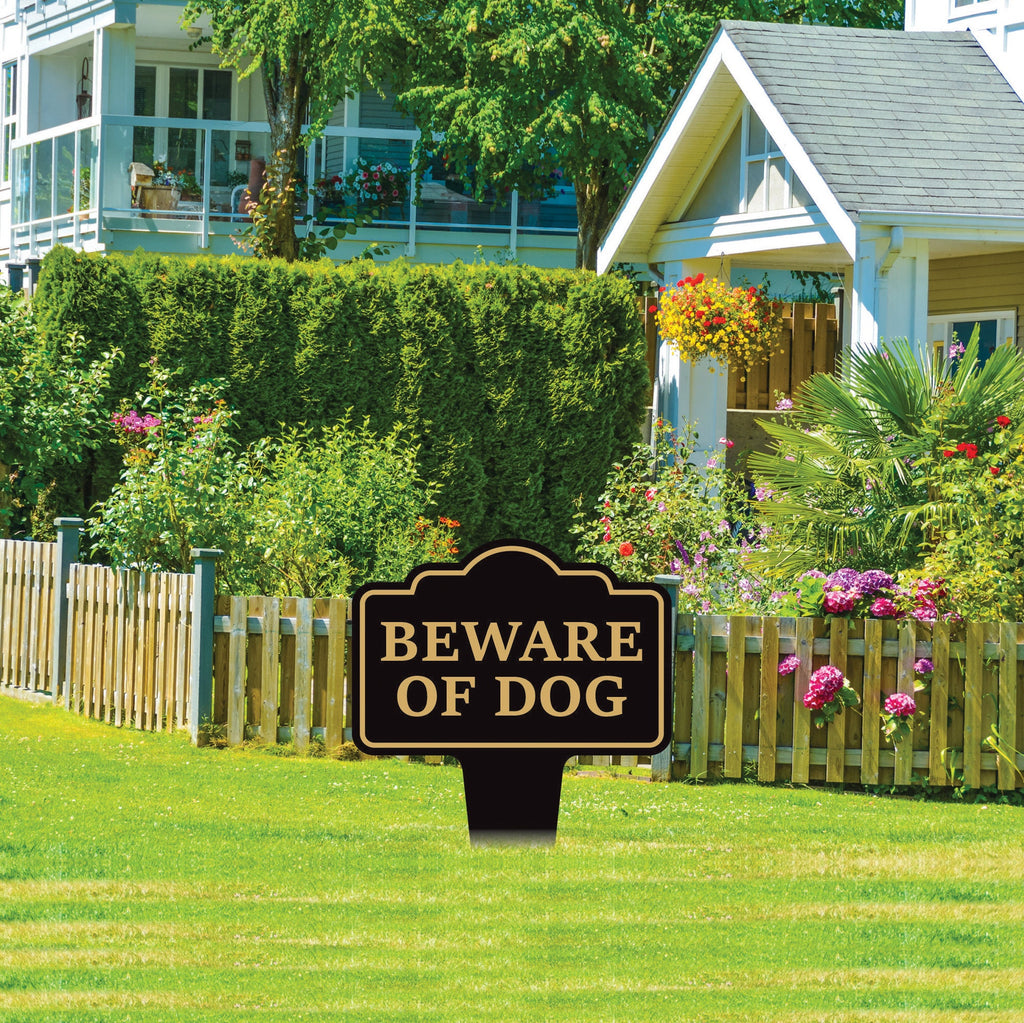 Beware of Dog Yard Sign 10” x 14” - Rust-free Aluminum Home Security Sign for Lawn, Not Responsible Warning Dog Sign with Integrated Stake