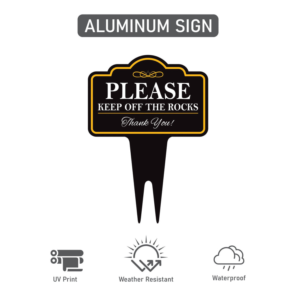 Please Keep Off The Rocks Yard Sign 10” x 14” - Rust-free Aluminum Off Rocks Sign for Lawn, Stay Off Rocks Yard Sign with Integrated Stake
