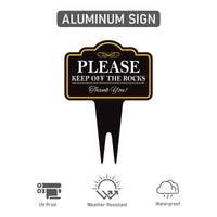Please Keep Off The Rocks Yard Sign 10” x 14” - Rust-free Aluminum Off Rocks Sign for Lawn, Stay Off Rocks Yard Sign with Integrated Stake