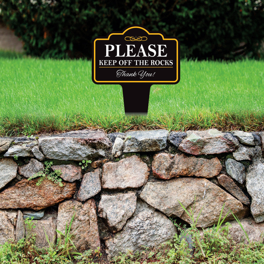 Please Keep Off The Rocks Yard Sign 10” x 14” - Rust-free Aluminum Off Rocks Sign for Lawn, Stay Off Rocks Yard Sign with Integrated Stake