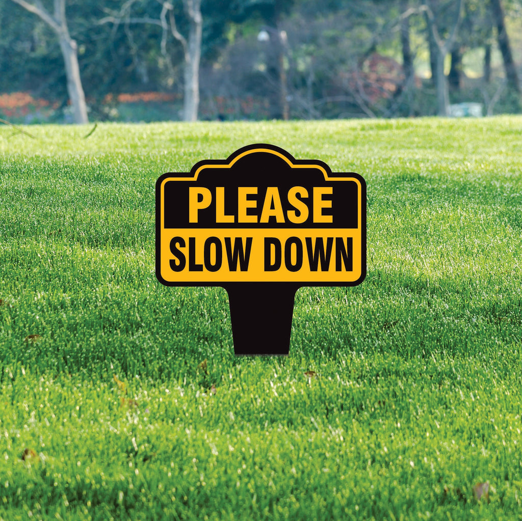 Please Slow Down Yard Sign 10” x 14” - Rust-free Aluminum Slow Down Sign for Lawn, Please Slow Down Sign with Integrated Stake