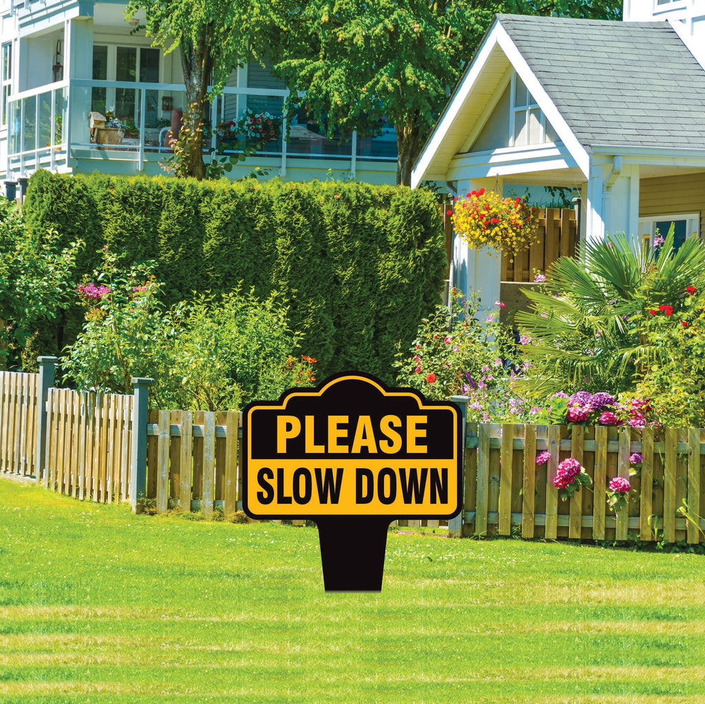 Please Slow Down Yard Sign 10” x 14” - Rust-free Aluminum Slow Down Sign for Lawn, Please Slow Down Sign with Integrated Stake
