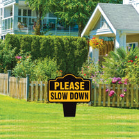 Please Slow Down Yard Sign 10” x 14” - Rust-free Aluminum Slow Down Sign for Lawn, Please Slow Down Sign with Integrated Stake