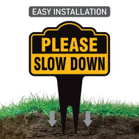 Please Slow Down Yard Sign 10” x 14” - Rust-free Aluminum Slow Down Sign for Lawn, Please Slow Down Sign with Integrated Stake