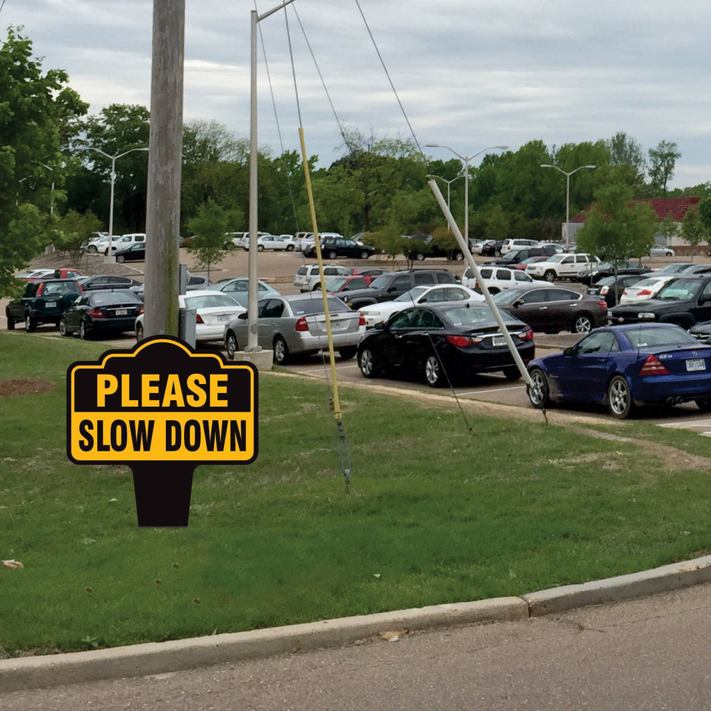 Please Slow Down Yard Sign 10” x 14” - Rust-free Aluminum Slow Down Sign for Lawn, Please Slow Down Sign with Integrated Stake