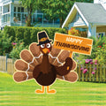 Thanksgiving Turkey Yard Sign - Aluminum Happy Thanksgiving Turkey Yard Sign Lawn Decorations with Integrated Stake