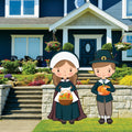 Happy Thanksgiving Pilgrims Boy Girl Yard Sign Cutouts, Aluminum Pilgrim, Autumn Thanksgiving Fall Pumpkin Yard Signs with Integrated Stake