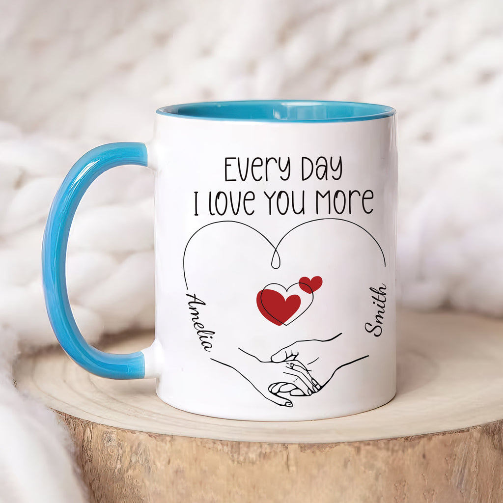 Personalized Valentines Day Mug - Custom Name Coffee Mug, Valentines Day Holding Hands Mug, Gift For Her, Anniversary, Girlfriend, Couples