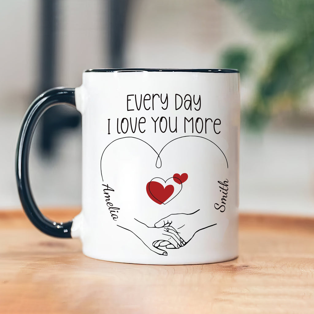 Personalized Valentines Day Mug - Custom Name Coffee Mug, Valentines Day Holding Hands Mug, Gift For Her, Anniversary, Girlfriend, Couples