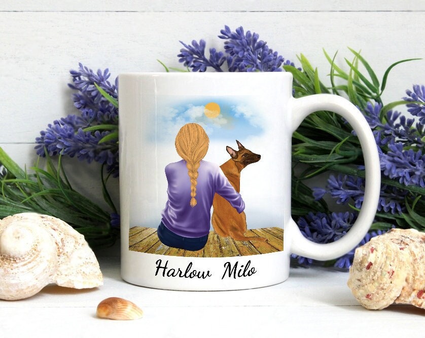 Personalized Dog Mom Coffee Mug, Custom Dog Mum Portrait Mug, Pet Memorial Gift, Girl & Dog Mug, Dog Owner Gift, Dog Mama, Pet Sympathy Gift