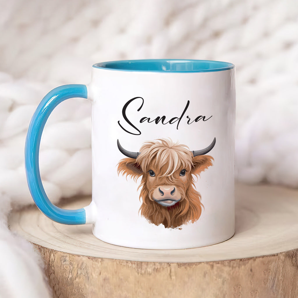 Personalized Cute Highland Cow Mug - Custom Name Coffee Cup for Cow Lover, Unique Highland Cow Gift For Birthday's Christmas Office Coworker