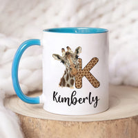 Personalized Giraffe Coffee Mug - Custom Initial Mug, Unique Birthday Gift for Her, Giraffe Lover's Special Gift, Elegant Animal Design