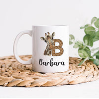 Personalized Giraffe Coffee Mug - Custom Initial Mug, Unique Birthday Gift for Her, Giraffe Lover's Special Gift, Elegant Animal Design