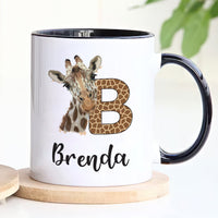 Personalized Giraffe Coffee Mug - Custom Initial Mug, Unique Birthday Gift for Her, Giraffe Lover's Special Gift, Elegant Animal Design