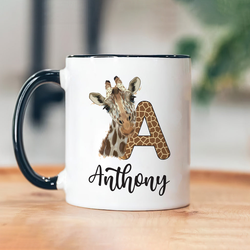 Personalized Giraffe Coffee Mug - Custom Initial Mug, Unique Birthday Gift for Her, Giraffe Lover's Special Gift, Elegant Animal Design