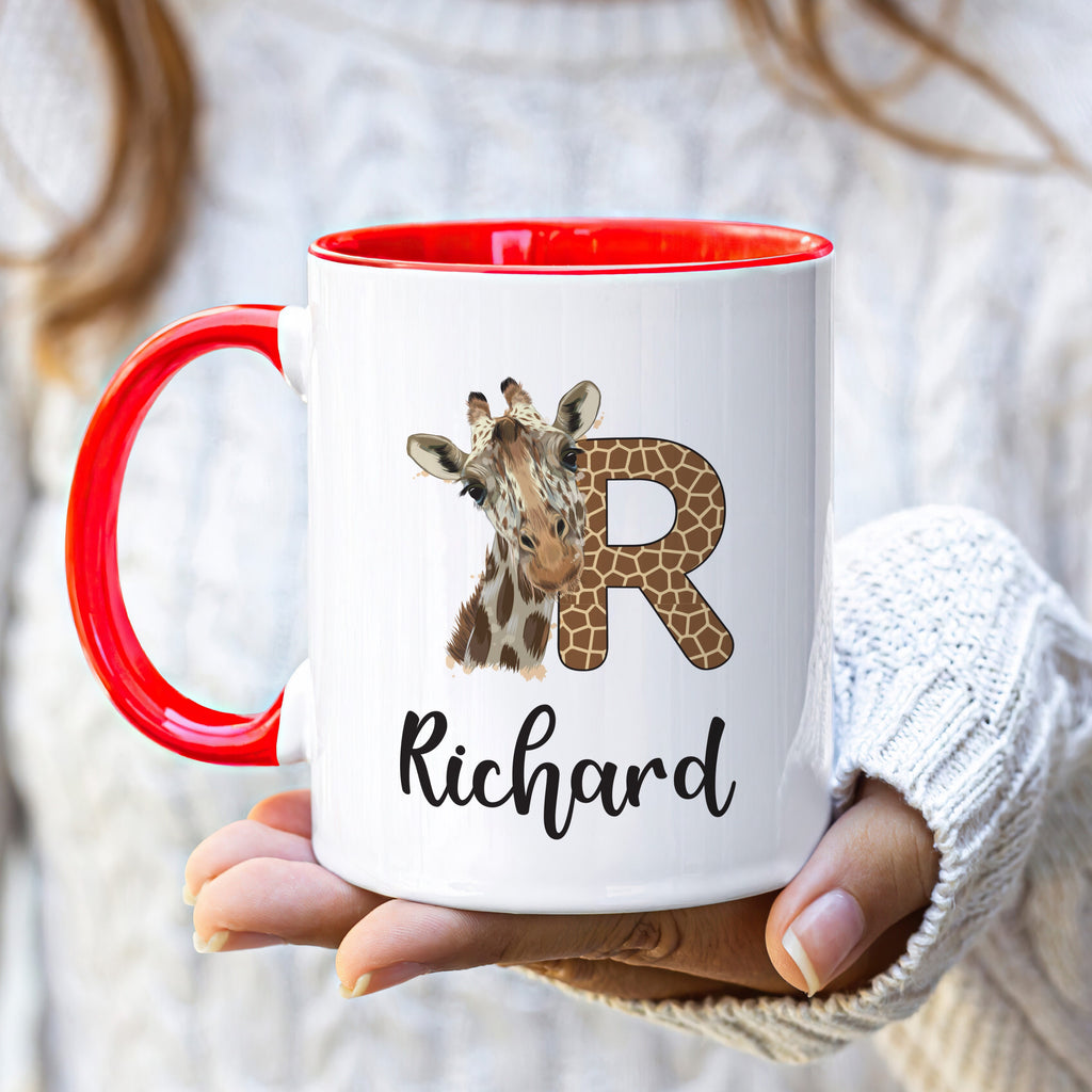 Personalized Giraffe Coffee Mug - Custom Initial Mug, Unique Birthday Gift for Her, Giraffe Lover's Special Gift, Elegant Animal Design