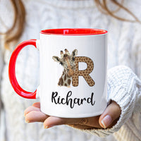 Personalized Giraffe Coffee Mug - Custom Initial Mug, Unique Birthday Gift for Her, Giraffe Lover's Special Gift, Elegant Animal Design