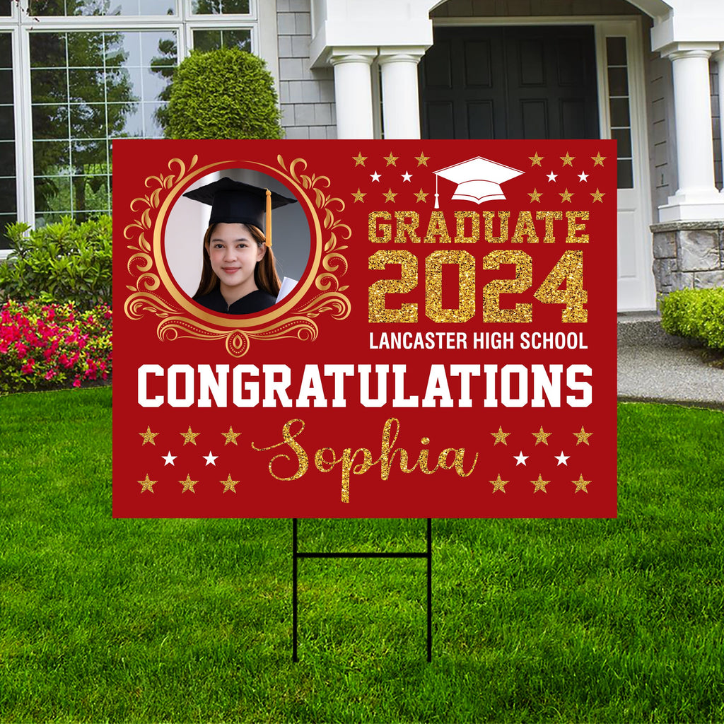Personalized Graduation Yard Sign 2024 with Photo High School College Grad Sign Class of 2024 Custom Graduation Yard Sign with Metal H-Stake