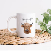 Personalized Cute Highland Cow Mug - Custom Name Coffee Cup for Cow Lover, Unique Highland Cow Gift For Birthday's Christmas Office Coworker