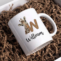 Personalized Giraffe Coffee Mug - Custom Initial Mug, Unique Birthday Gift for Her, Giraffe Lover's Special Gift, Elegant Animal Design