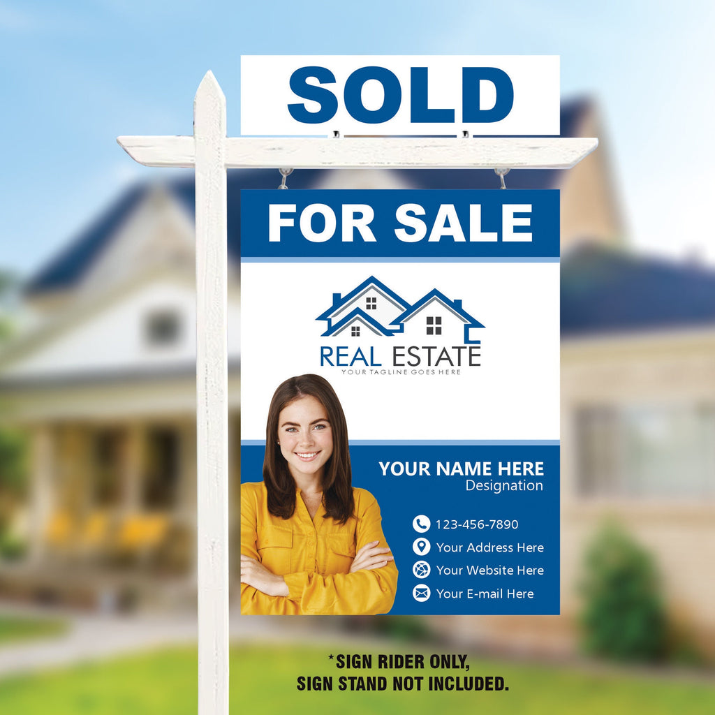 Custom Aluminum Real Estate Sign Panel & Rider - 18” X 24” Thick Sign With Holes for Hanging, for Sale, Open House, Realtor Sign