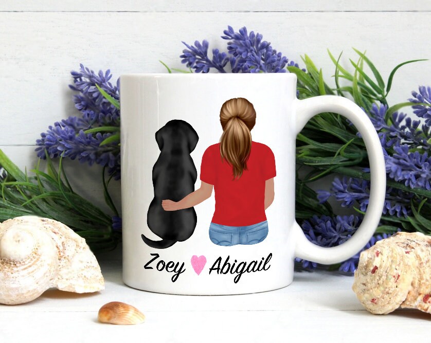 Black Lab Dog Mom Coffee Mug, Custom Dog Mum Portrait Mug, Personalized Pet Gift, Girl & Dog Mug, Dog Owner Gift, Dog Mama, Dog Mug Gift