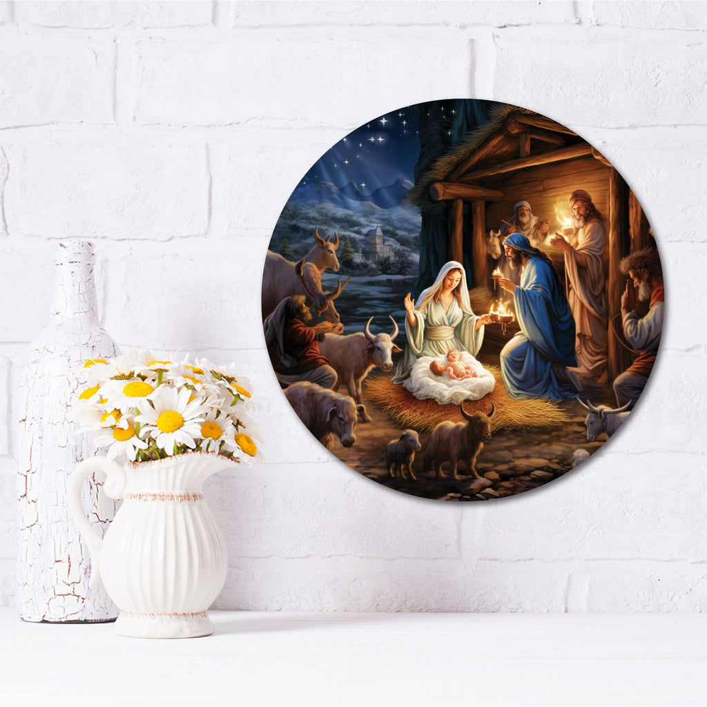 Christmas Nativity Wreath Metal Sign - Unique Holiday Gift And Easter Decor, Durable Aluminum Religious Art for Home And Church