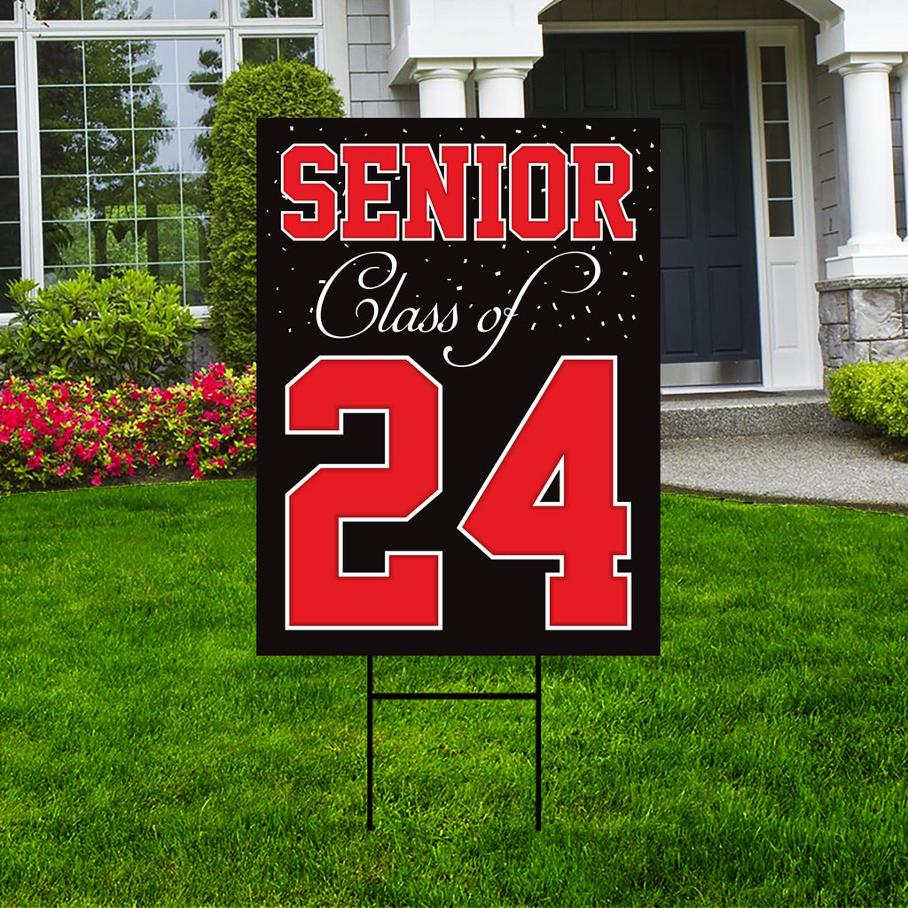 Senior Graduation Yard Sign 2024 - Coroplast Grad Sign, Class Of 2024 Seniors 23 Sign, Graduation 2024 Yard Sign with Metal H-Stake