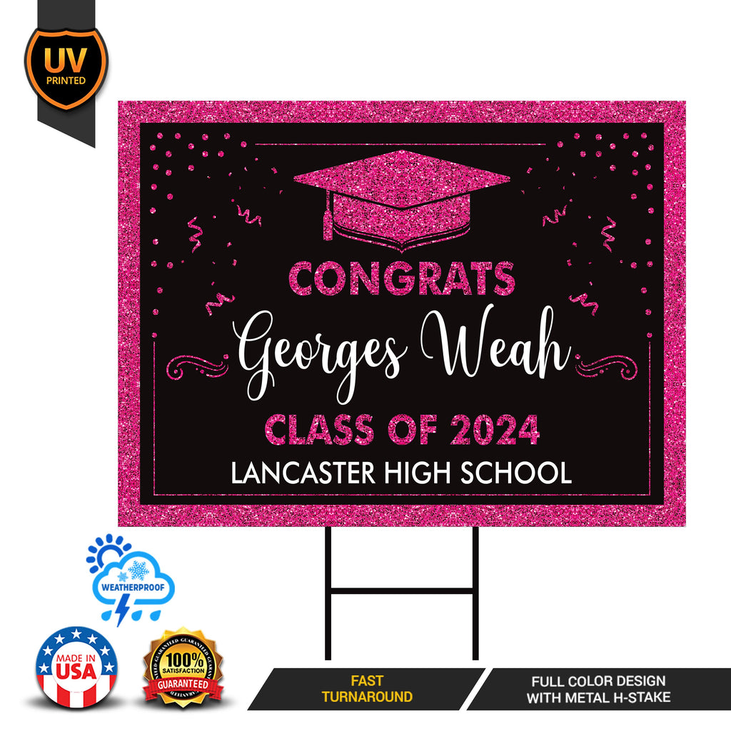 Personalized Graduation Yard Sign 2024 - Coroplast Grad Sign, Class of 2024 Sign, Custom Graduation 2024 Yard Sign with Metal H-Stake