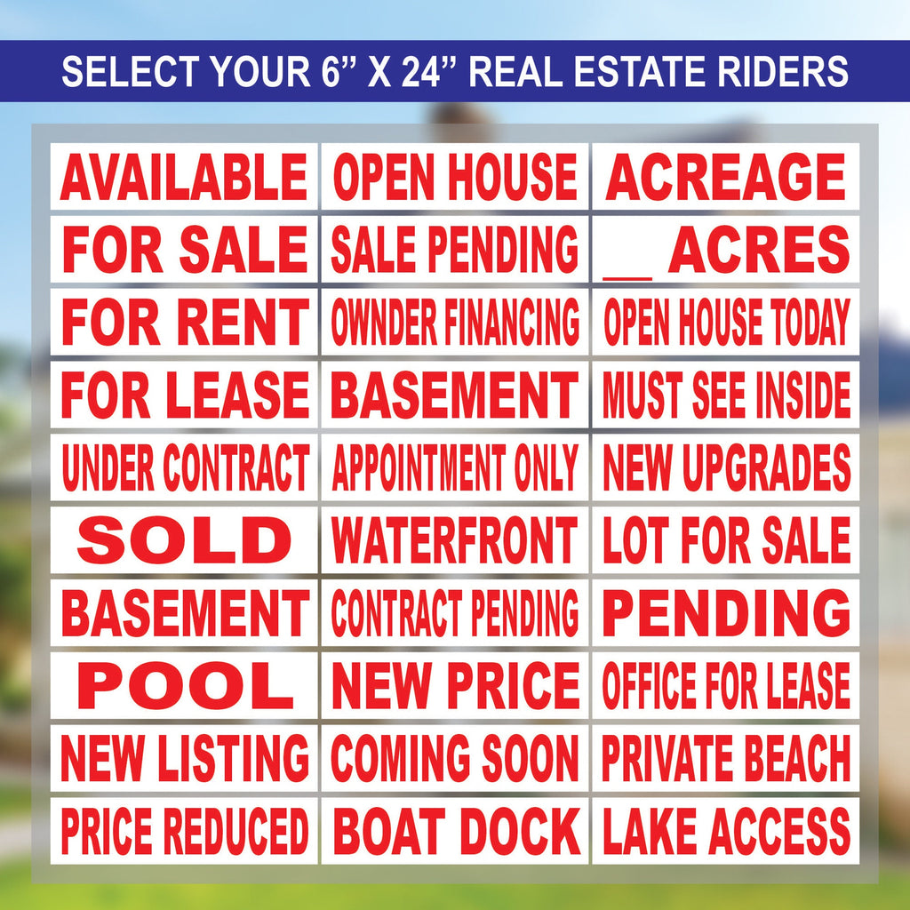 Custom Aluminum Real Estate Sign Panel & Rider - 18” X 24” Thick Sign With Holes for Hanging, for Sale, Open House, Realtor Sign