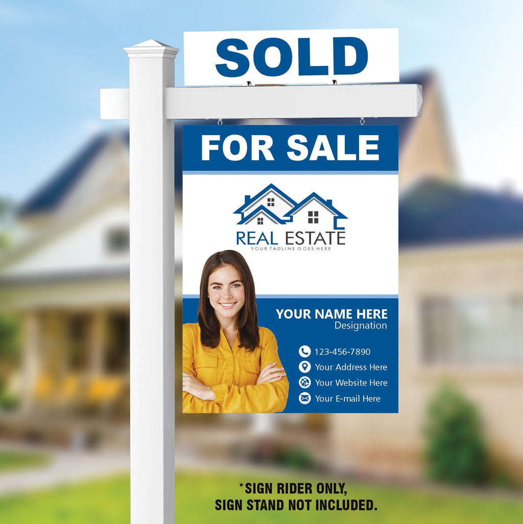 Custom Aluminum Real Estate Sign Panel & Rider - 18” X 24” Thick Sign With Holes for Hanging, for Sale, Open House, Realtor Sign