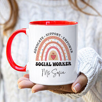 Personalized Social Work Mug, Custom Name Rainbow Social Worker Coffee Mug, Social Worker Life, Social Worker Gift, Appreciation Gift
