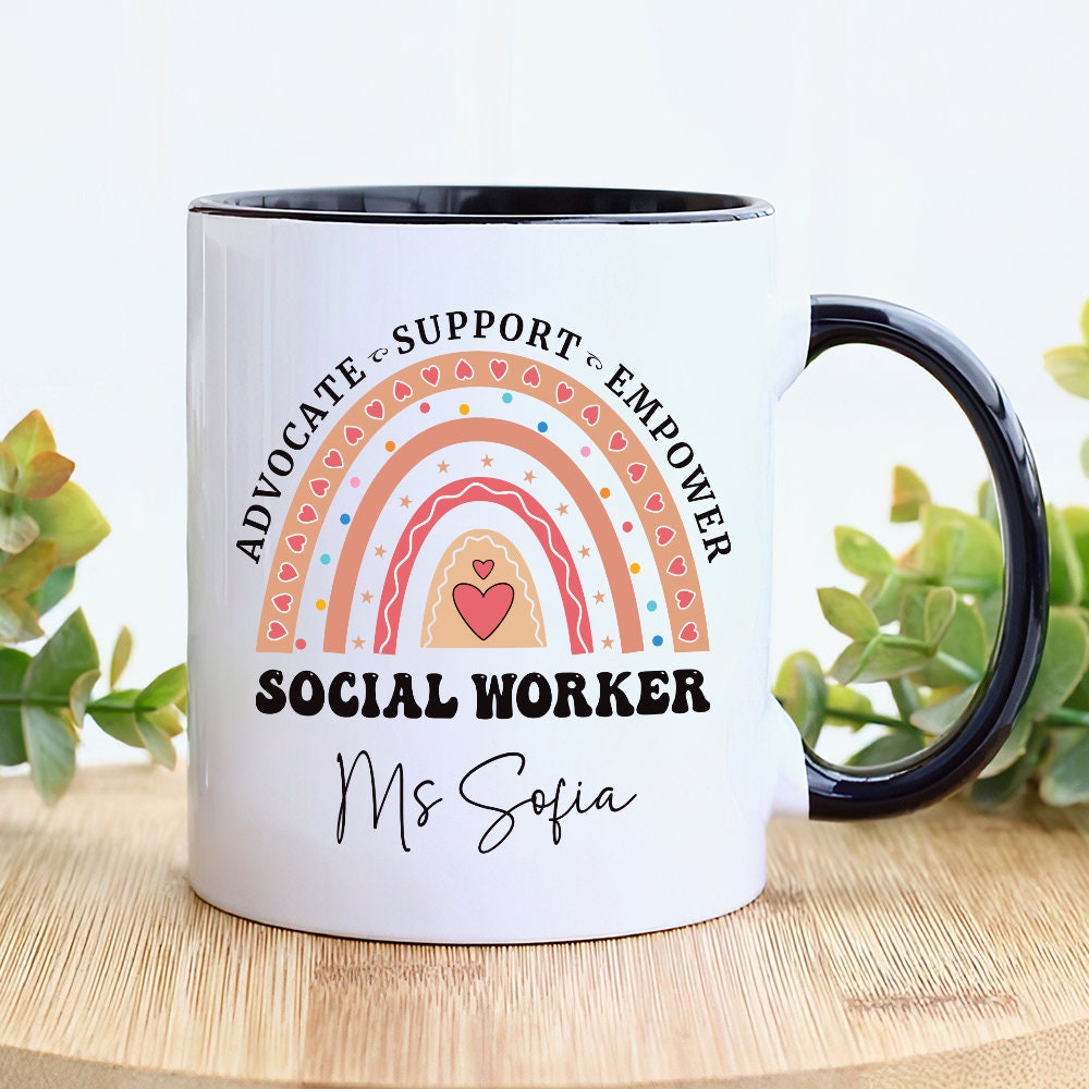 Personalized Social Work Mug, Custom Name Rainbow Social Worker Coffee Mug, Social Worker Life, Social Worker Gift, Appreciation Gift