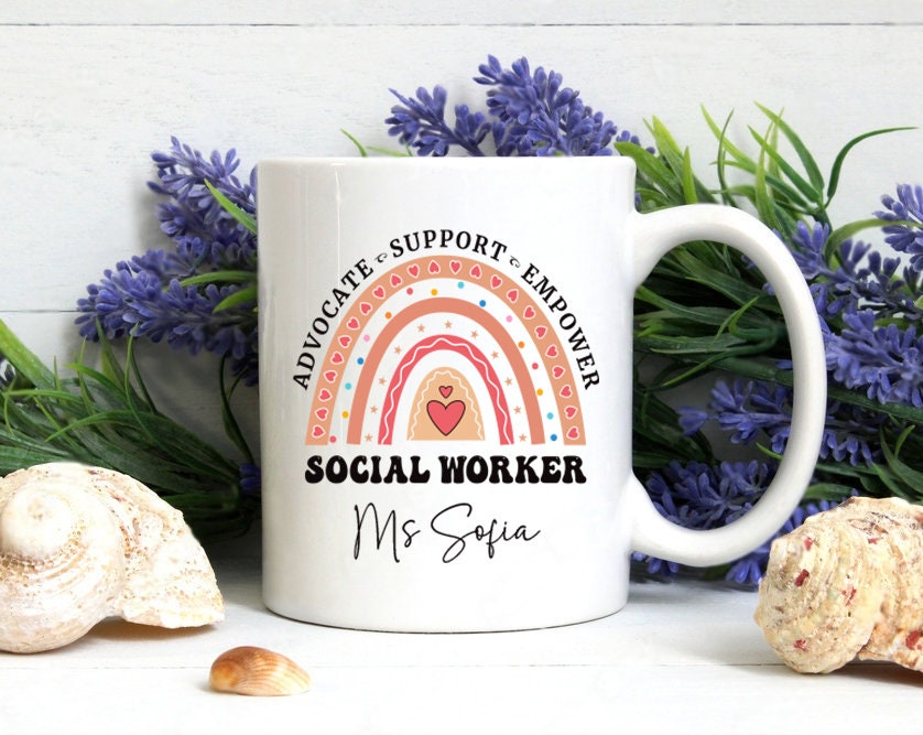 Personalized Social Work Mug, Custom Name Rainbow Social Worker Coffee Mug, Social Worker Life, Social Worker Gift, Appreciation Gift