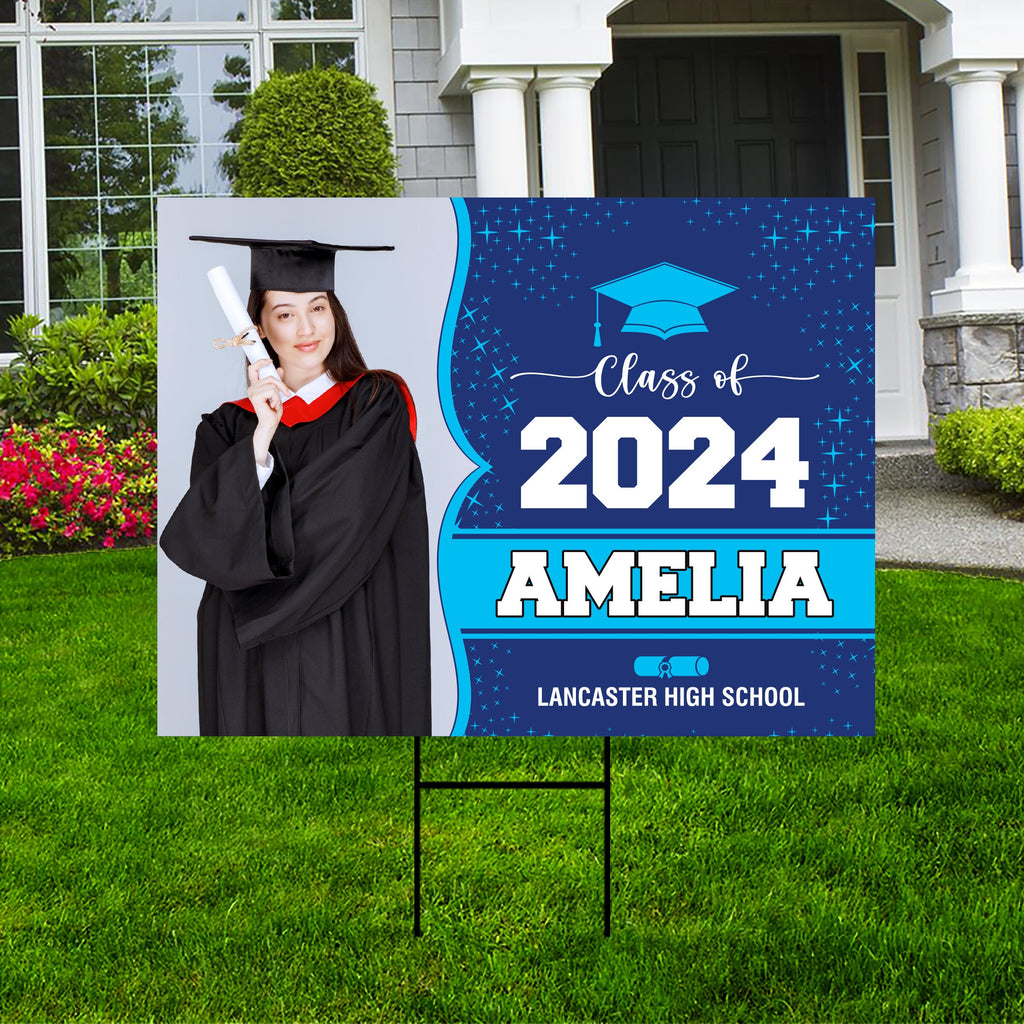 Personalized Graduation Yard Sign 2024 with Photo - Grad Sign, Class of 2024, Custom Name Graduation 2024 Yard Sign with Metal H-Stake