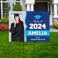Personalized Graduation Yard Sign 2024 with Photo - Grad Sign, Class of 2024, Custom Name Graduation 2024 Yard Sign with Metal H-Stake