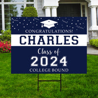 Personalized College Bound Yard Sign, College Bound Sign Logo, Custom Name Graduate College University Bound Yard Sign with Metal H-Stake